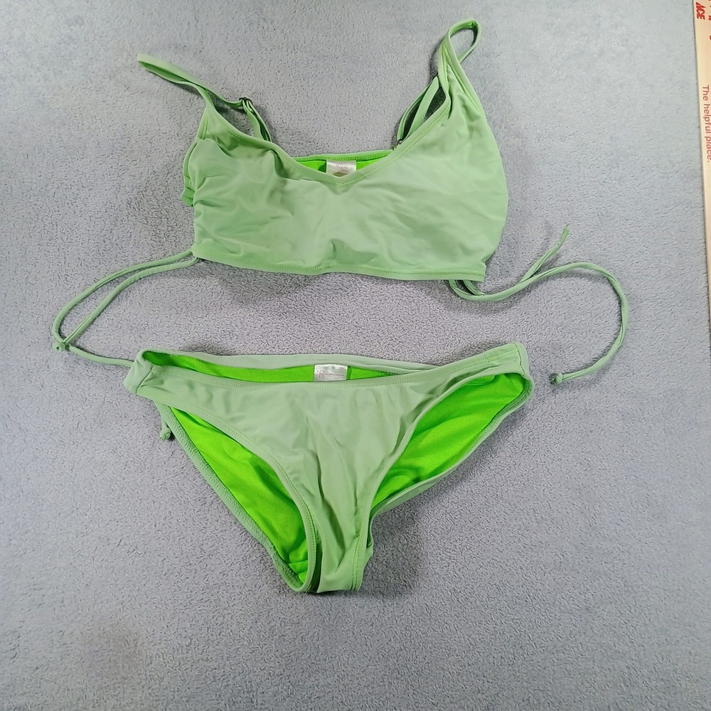 No Boundaries Womens 2-Piece Bikini Set Green Medium Ruched Adjustable‎ Straps